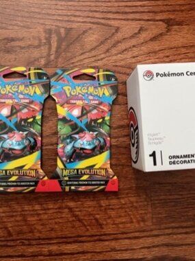 Pokemon TCG Booster Packs x2 Sealed + Wiglett Ornament 2025 Pokemon Center Lot
